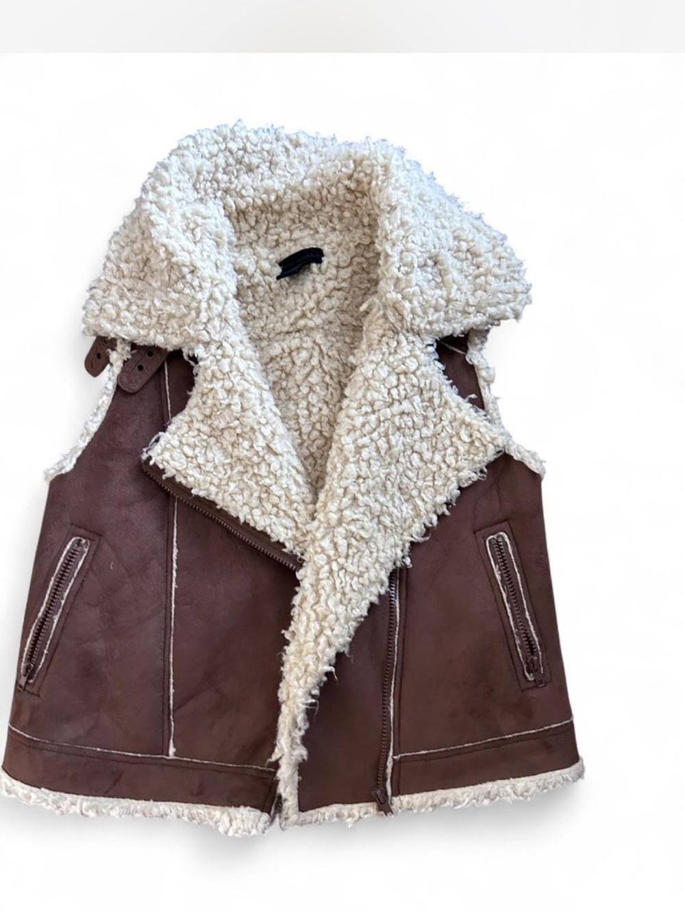 Steve Madden Brown Faux Shearling Vest with Cream Sherpa